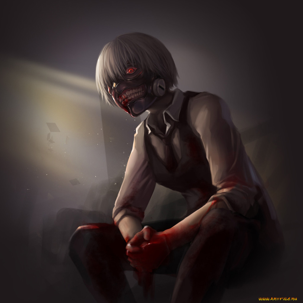 Обои Аниме Tokyo Ghoul, обои для рабочего стола, фотографии аниме, tokyo  ghoul, tokyo, ghoul, токийский, гуль, kaneki, ken, канеки, кен, взгляд,  маска, красный, глаз, белые, волосы, кровь, anime Обои для рабочего стола,